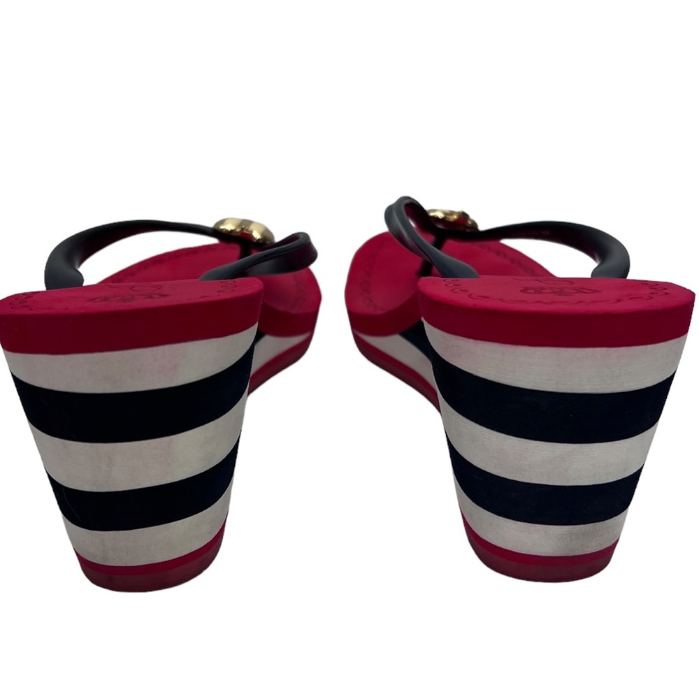 Juicy Couture Red White Blue Thong Slip On Wedge Gold Tone Apple SZ9 4Th Of July - Picture 4 of 9